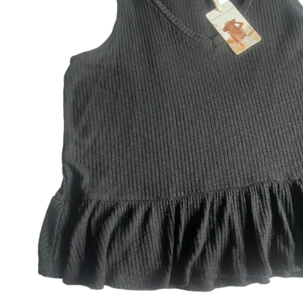 Sincerely Jules Sleeveless Ruffled Hem Tank Top Women’s Black Size XS
